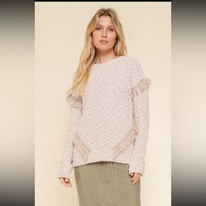 NWOT Hem & Thread Popcorn Fringe Sweater